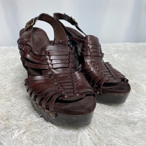 Zodiac Vintage Brown Leather Woven Platform Block Heels Approx 9 - Picture 2 of 10